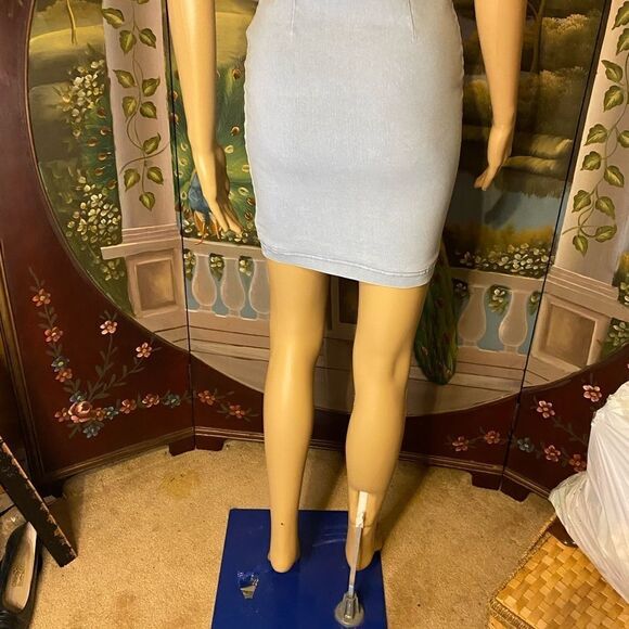 Baby Blue Denim Bodycon Mini Spaghetti Strap w/Top Laced Up Small - Picture 8 of 12